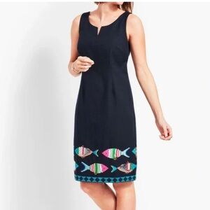 Talbots navy embroidered fish dress